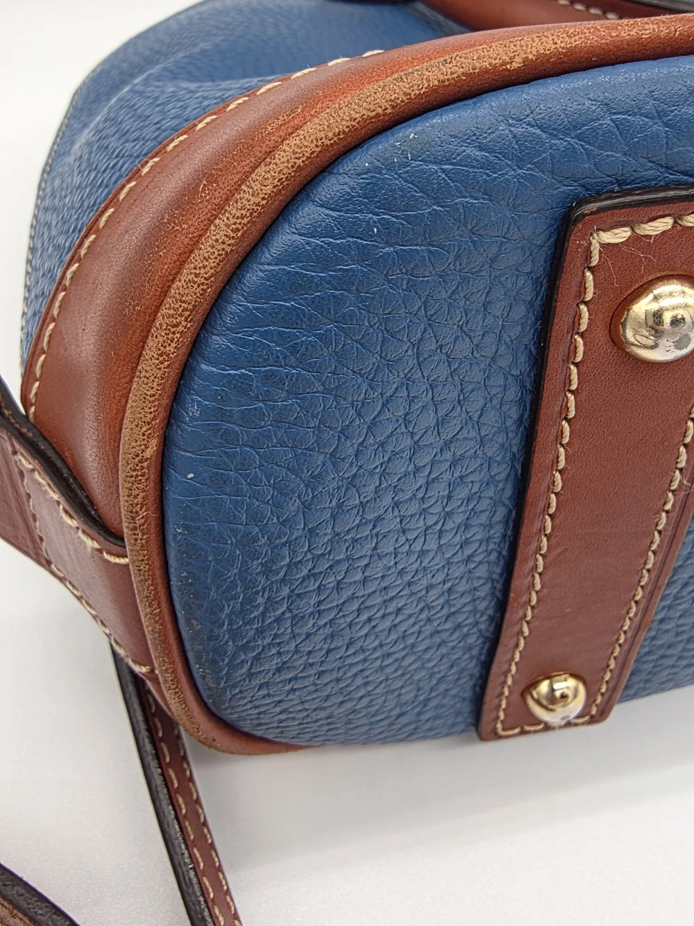 Dooney & Bourke Blue and Brown Leather Dome Satchel with Strap
